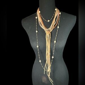 Elegant Multi Necklaces Gold and Pearl / Unique Cream Stands.   Two Neclaces
